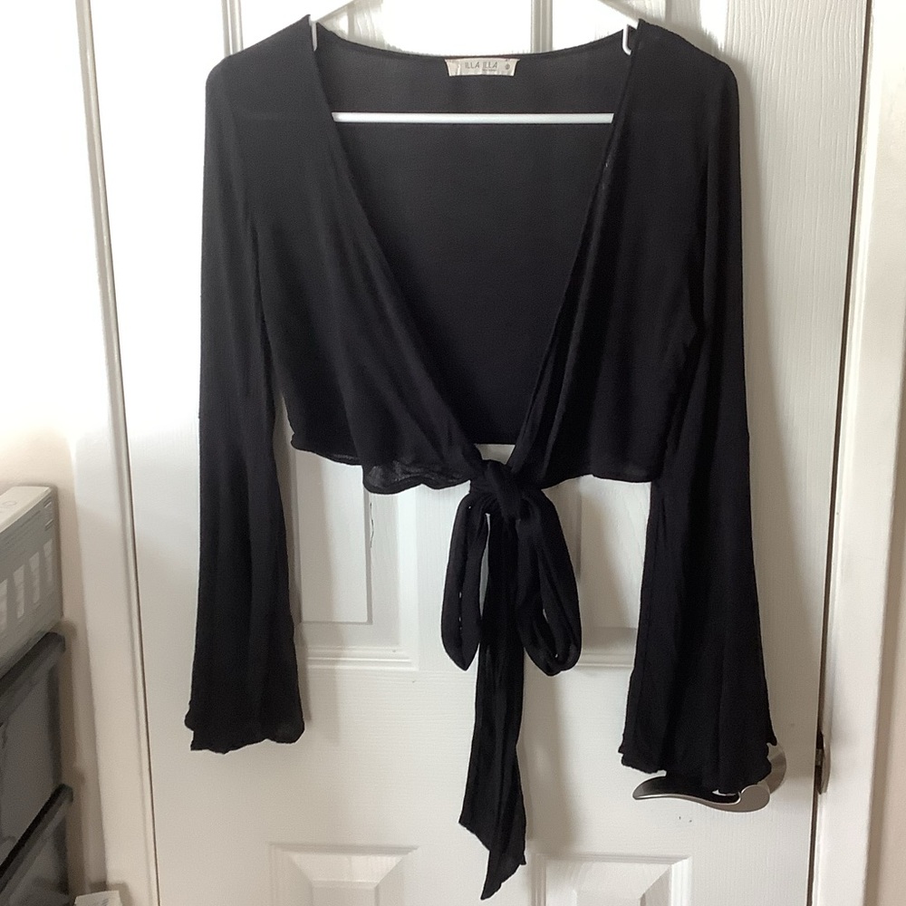 Black Wrap around Bell Sleeve Top